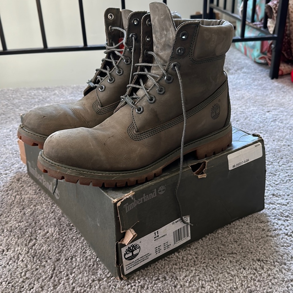 Dark olive green Timberlands